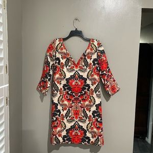 J. Crew Cream Mini Dress with Red and Black Floral Medallions